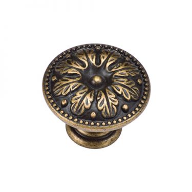 Click Here To Enlarge This Photo Of TK4479-030-DBS M&period;Marcus Floral Round Knob 30mm Distressed Brass on Zinc Finish