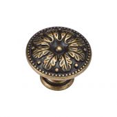 TK4479-030-DBS M&period;Marcus Floral Round Knob 30mm Distressed Brass on Zinc Finish