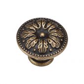 TK4479-035-DBS M&period;Marcus Floral Round Knob 35mm Distressed Brass on Zinc Finish