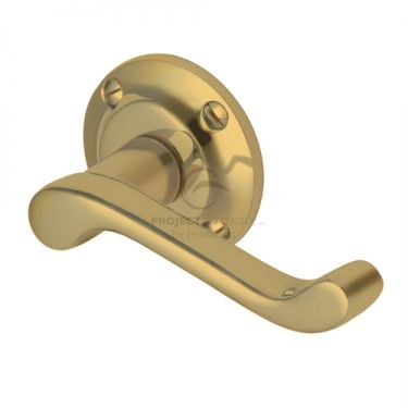 Click Here To Enlarge This Photo Of PR630-PB M&period;Marcus Project Hardware Door Handle Lever Latch on Round Rose Malvern Design Polished Brass Finish