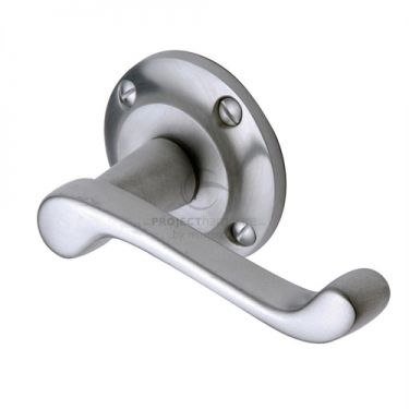 Click Here To Enlarge This Photo Of PR630-SC M&period;Marcus Project Hardware Door Handle Lever Latch on Round Rose Malvern Design Satin Chrome Finish