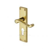 PR648-PB M&period;Marcus Project Hardware Door Handle For Euro Profile Plate Malvern Design Polished Brass Finish