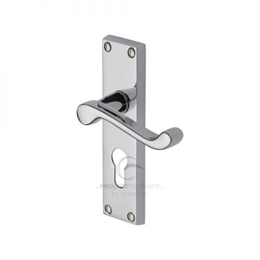 Click Here To Enlarge This Photo Of PR648-PC M&period;Marcus Project Hardware Door Handle For Euro Profile Plate Malvern Design Polished Chrome Finish