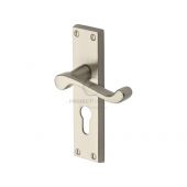 PR648-SN M&period;Marcus Project Hardware Door Handle For Euro Profile Plate Malvern Design Satin Nickel Finish