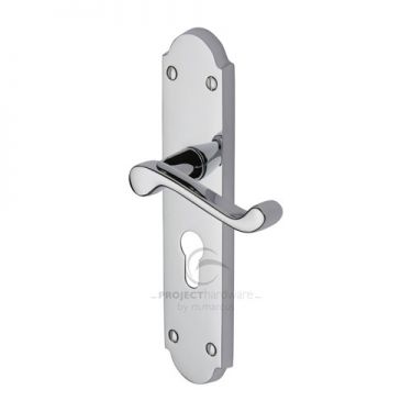 Click Here To Enlarge This Photo Of PR7048-PC M&period;Marcus Project Hardware Door Handle For Euro Profile Plate Kensington Design Polished Chrome Finish