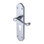 PR7048-SC M&period;Marcus Project Hardware Door Handle For Euro Profile Plate Kensington Design Satin Chrome Finish