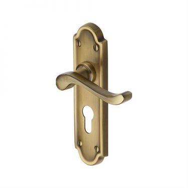 Click Here To Enlarge This Photo Of V327&period;48-AT Heritage Brass Door Handle For Euro Profile Plate Meridian Design Antique Brass Finish
