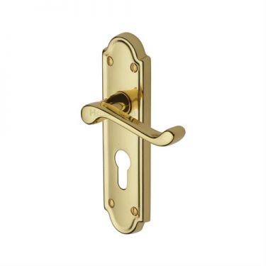 Click Here To Enlarge This Photo Of V327&period;48-PB Heritage Brass Door Handle For Euro Profile Plate Meridian Design Polished Brass Finish