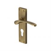 V4146&period;48-AT Heritage Brass Door Handle For Euro Profile Plate Sophia Design Antique Brass Finish