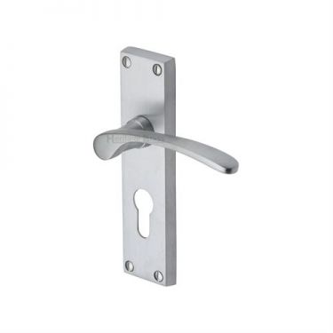 Click Here To Enlarge This Photo Of V4146&period;48-SC Heritage Brass Door Handle For Euro Profile Plate Sophia Design Satin Chrome Finish