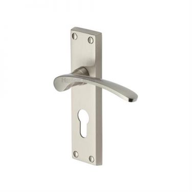 Click Here To Enlarge This Photo Of V4146&period;48-SN Heritage Brass Door Handle For Euro Profile Plate Sophia Design Satin Nickel Finish