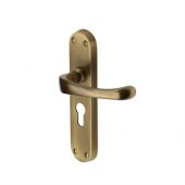 V6066&period;48-AT Heritage Brass Door Handle For Euro Profile Plate Gloucester Design Antique Brass Finish