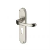 V6066&period;48-SN Heritage Brass Door Handle For Euro Profile Plate Gloucester Design Satin Nickel Finish