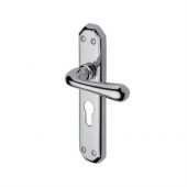 V7066&period;48-PC Heritage Brass Door Handle For Euro Profile Plate Charlbury Design Polished Chrome Finish