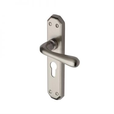 Click Here To Enlarge This Photo Of V7066&period;48-SN Heritage Brass Door Handle For Euro Profile Plate Charlbury Design Satin Nickel Finish