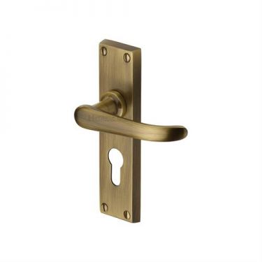 Click Here To Enlarge This Photo Of V727&period;48-AT Heritage Brass Door Handle For Euro Profile Plate Windsor Design Antique Brass Finish
