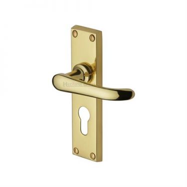 Click Here To Enlarge This Photo Of V727&period;48-PB Heritage Brass Door Handle For Euro Profile Plate Windsor Design Polished Brass Finish