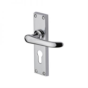Click Here To Enlarge This Photo Of V727&period;48-PC Heritage Brass Door Handle For Euro Profile Plate Windsor Design Polished Chrome Finish