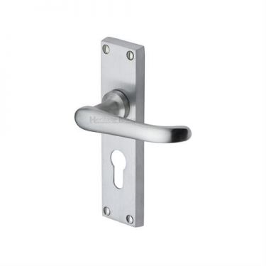 Click Here To Enlarge This Photo Of V727&period;48-SC Heritage Brass Door Handle For Euro Profile Plate Windsor Design Satin Chrome Finish