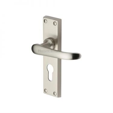 Click Here To Enlarge This Photo Of V727&period;48-SN Heritage Brass Door Handle For Euro Profile Plate Windsor Design Satin Nickel Finish