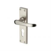V727&period;48-SN Heritage Brass Door Handle For Euro Profile Plate Windsor Design Satin Nickel Finish