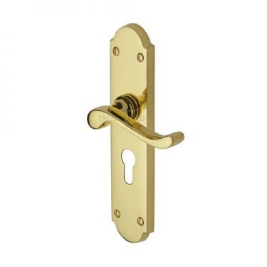 Click Here To Enlarge This Photo Of V757&period;48-PB Heritage Brass Door Handle For Euro Profile Plate Savoy Long Design Polished Brass Finish