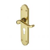 V757&period;48-PB Heritage Brass Door Handle For Euro Profile Plate Savoy Long Design Polished Brass Finish