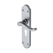 V757&period;48-SC Heritage Brass Door Handle For Euro Profile Plate Savoy Long Design Satin Chrome Finish