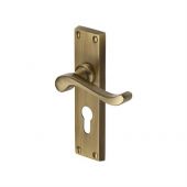 V807&period;48-AT Heritage Brass Door Handle For Euro Profile Plate Bedford Design Antique Brass Finish