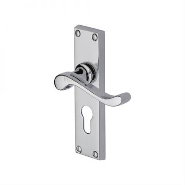 Click Here To Enlarge This Photo Of V807&period;48-PC Heritage Brass Door Handle For Euro Profile Plate Bedford Design Polished Chrome Finish