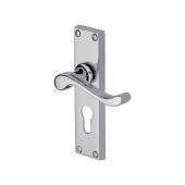 V807&period;48-PC Heritage Brass Door Handle For Euro Profile Plate Bedford Design Polished Chrome Finish