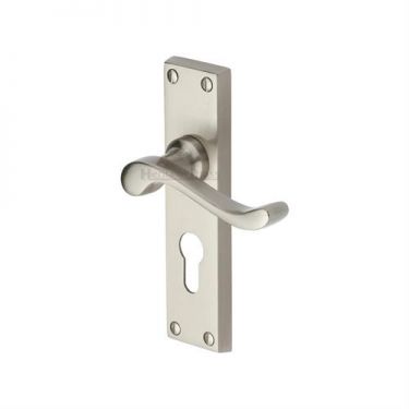 Click Here To Enlarge This Photo Of V807&period;48-SN Heritage Brass Door Handle For Euro Profile Plate Bedford Design Satin Nickel Finish