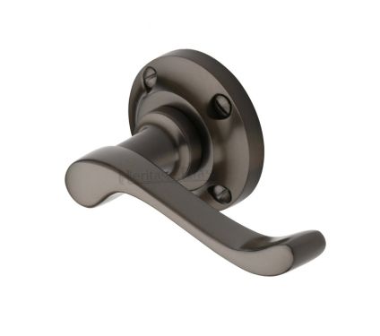 Click Here To Enlarge This Photo Of V820-MB Heritage Brass Door Handle Lever Latch on 57mm Round Rose Bedford Design Matt Bronze Finish