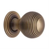 V973 32-AT Heritage Brass Cabinet Knob Reeded Design 32mm Antique Brass Finish