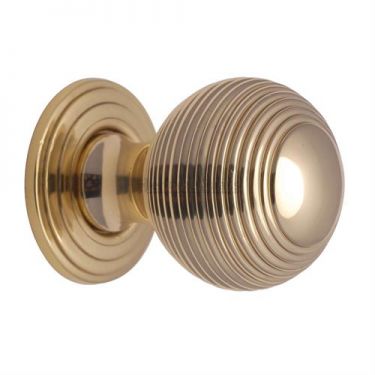 Click Here To Enlarge This Photo Of V973 38-PB Heritage Brass Cabinet Knob Reeded Design 38mm Polished Brass Finish