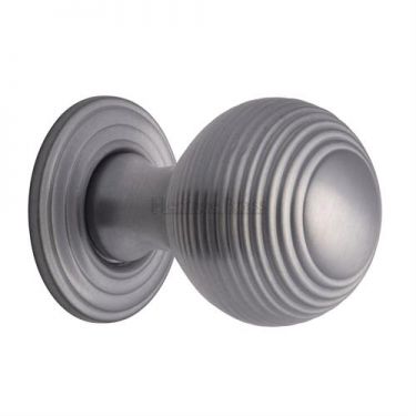 Click Here To Enlarge This Photo Of V973 38-SC Heritage Brass Cabinet Knob Reeded Design 38mm Satin Chrome Finish