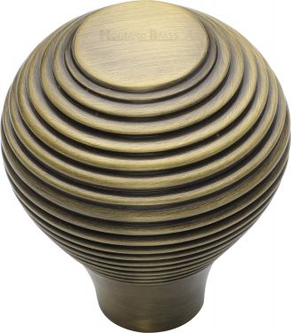 Click Here To Enlarge This Photo Of V974 38-AT Heritage Brass Cabinet Knob Reeded Design 38mm Antique Brass Finish