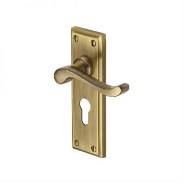 Click Here To Enlarge This Photo Of W3227&period;48-AT Heritage Brass Door Handle For Euro Profile Plate Edwardian Design Antique Brass Finish