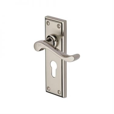 Click Here To Enlarge This Photo Of W3227&period;48-MC Heritage Brass Door Handle For Euro Profile Plate Edwardian Design Mercury Finish