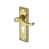 W3227&period;48-PB Heritage Brass Door Handle For Euro Profile Plate Edwardian Design Polished Brass Finish