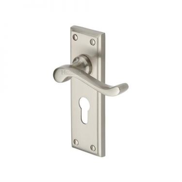 Click Here To Enlarge This Photo Of W3227&period;48-SN Heritage Brass Door Handle For Euro Profile Plate Edwardian Design Satin Nickel Finish