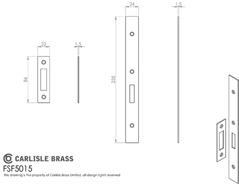 Click Here To Enlarge This Photo Of FSF5015SB Carlisle Brass Eurospec Easi-T Satin Brass Forend Strike & Fixing Pack to Suit Architectural Din Deadlocks &lpar;DLS0060EP&rpar;
