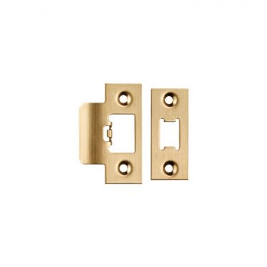 Click Here To Enlarge This Photo Of FSF5009SB Carlisle Brass Eurospec Easi-T Satin Brass Forend Strike & Fixing Pack to Suit Heavy Duty Tubular Latches &lpar;TLS5025&sol;TLS5030&sol;TLS5040&sol;TLS5050&rpar;