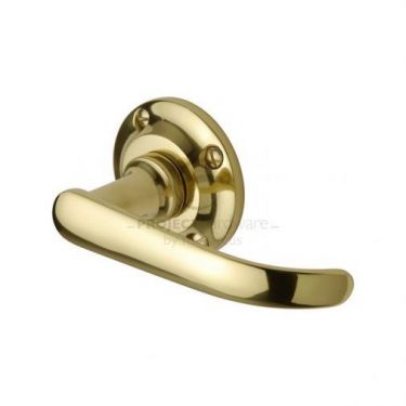 Click Here To Enlarge This Photo Of PR930-PB M&period;Marcus Project Hardware Door Handle Lever Latch on Round Rose Avon Design Polished Brass Finish