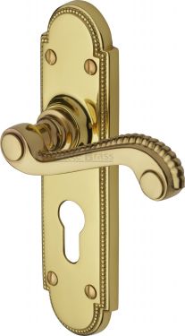 Click Here To Enlarge This Photo Of R768-PB Heritage Brass Door Handle For Euro Profile Plate Adam Design Polished Brass Finish