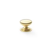 AW825-25-PBL - Alexander & Wilks Round Cupboard Knob Integral Stepped Rose - Lacquered Brass - 25mm