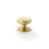 AW825-25-SB - Alexander & Wilks Round Cupboard Knob Integral Stepped Rose - Satin Brass - 25mm