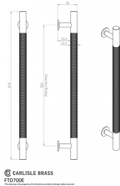 Click Here To Enlarge This Photo Of FTD700EAB - Carlisle Brass Fingertip Design Knurled Pull Handle 254mm &lpar;224mm c&sol;c&rpar; Antique Brass