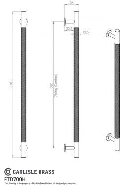 Click Here To Enlarge This Photo Of FTD700HSB - Carlisle Brass Fingertip Design Knurled Pull Handle 370mm &lpar;320mm c&sol;c&rpar; Satin Brass