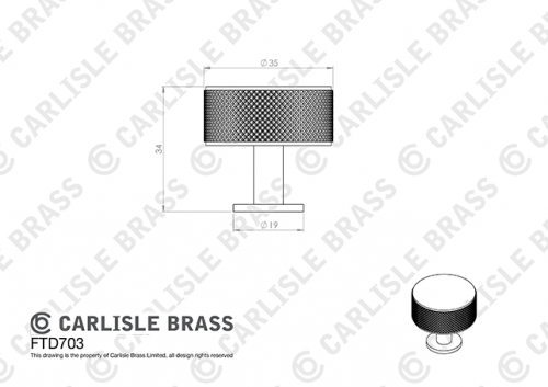 Click Here To Enlarge This Photo Of FTD703SN - Carlisle Brass Fingertip Design Knurled Radio Knob 35mm Satin Nickel